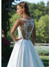 Ivory Matte Satin Lace Wedding Dress With Box Pleats